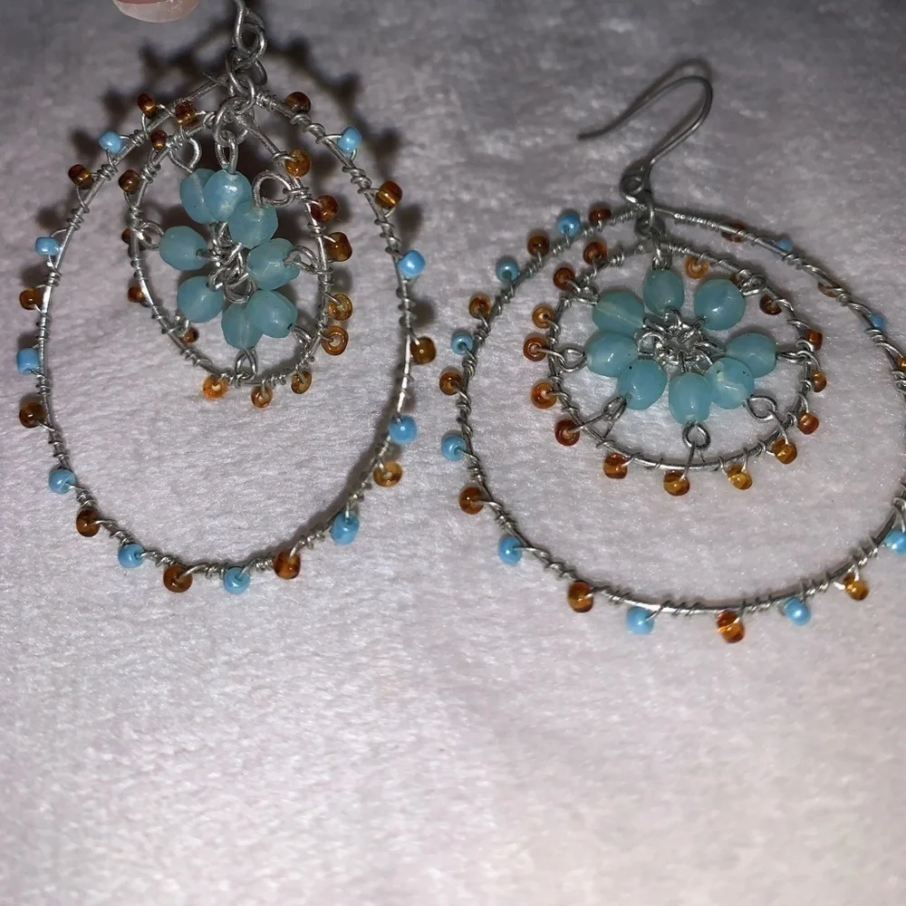 Vintage beaded wire hoop boho earrings